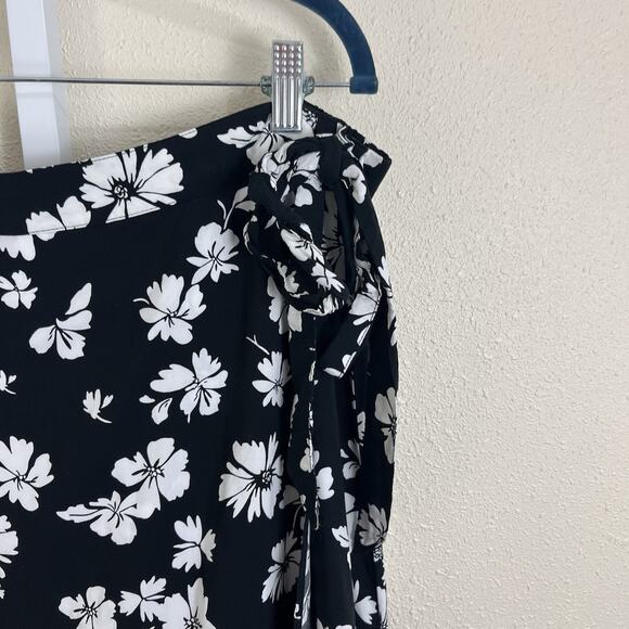 J. Crew Printed Faux Wrap Midi Skirt Womens Plus Size 2X Black White Floral - Picture 5 of 8